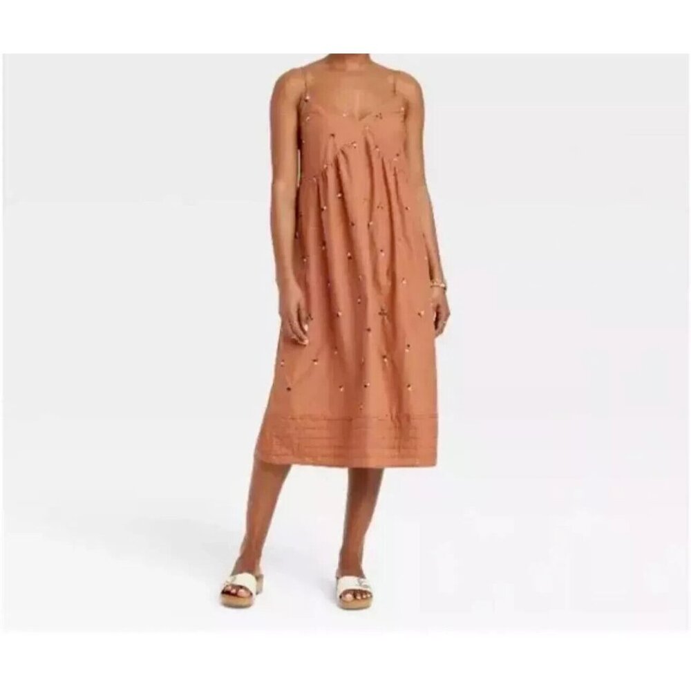 Universal Thread Rust Floral Embroidered Spaghetti Strap Dress‎ Size  XXL
